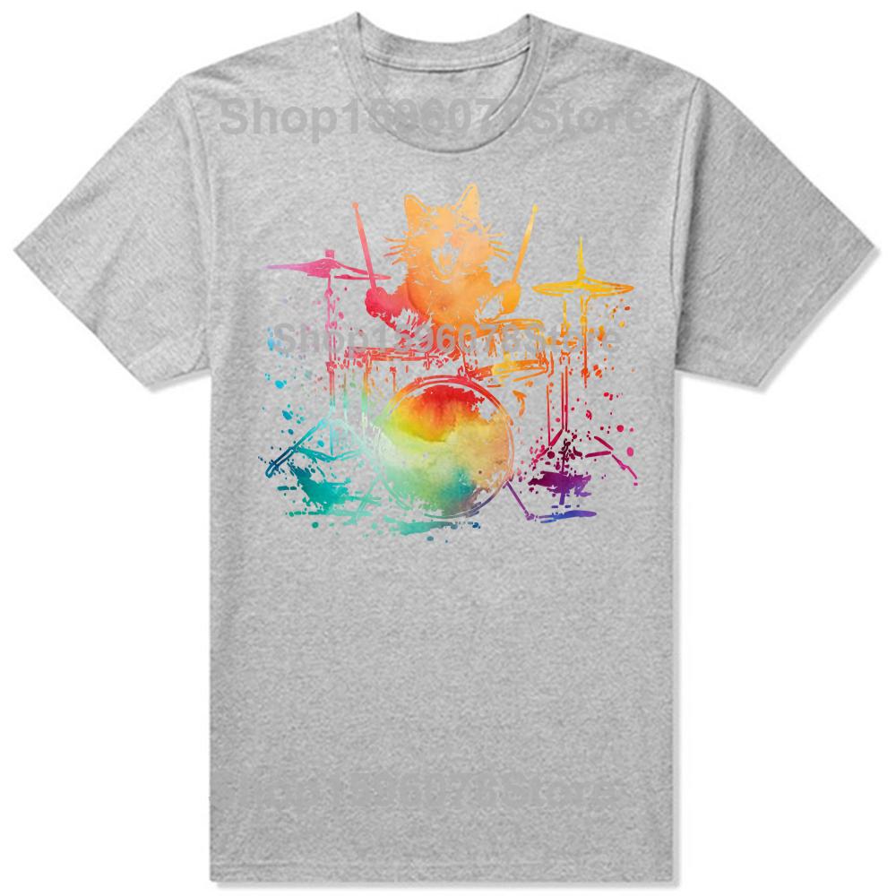 Funny Cat Drummer Drums Drumming Music Lover Tshirts Men Womens Fashion Casual Tshirt 100 Cotton Loose Oversized T Shirt