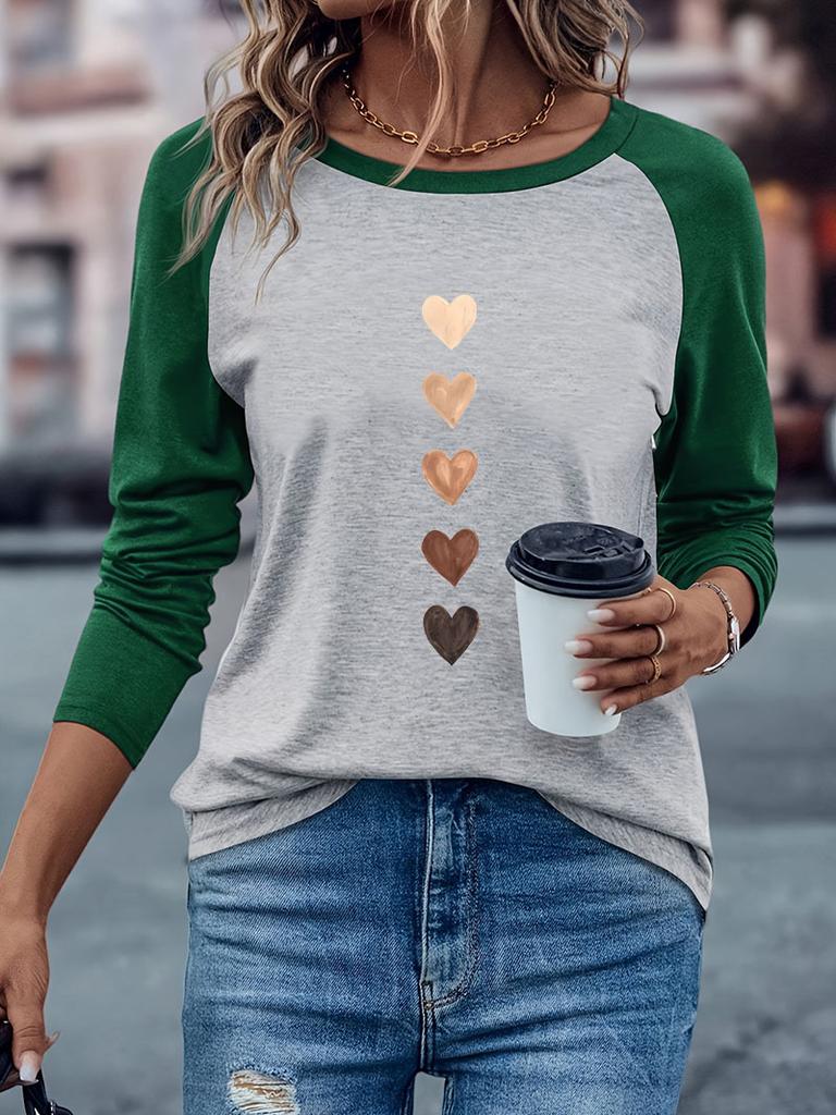 Graphic Trendy Love Heart Print Casual Long Sleeve T-shirt Women Gothic Top Tee Comfortable T Shirt Winter Autumn Clothes