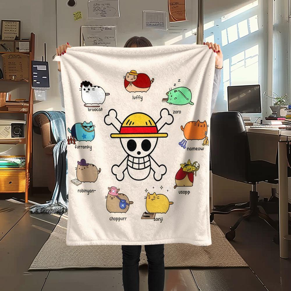 שמיכת פלנל מודפסת One Piece 1 יחידה מתאימה לכל העונות לקישוט הבית חום ונוחות מתנות מתנה לחג