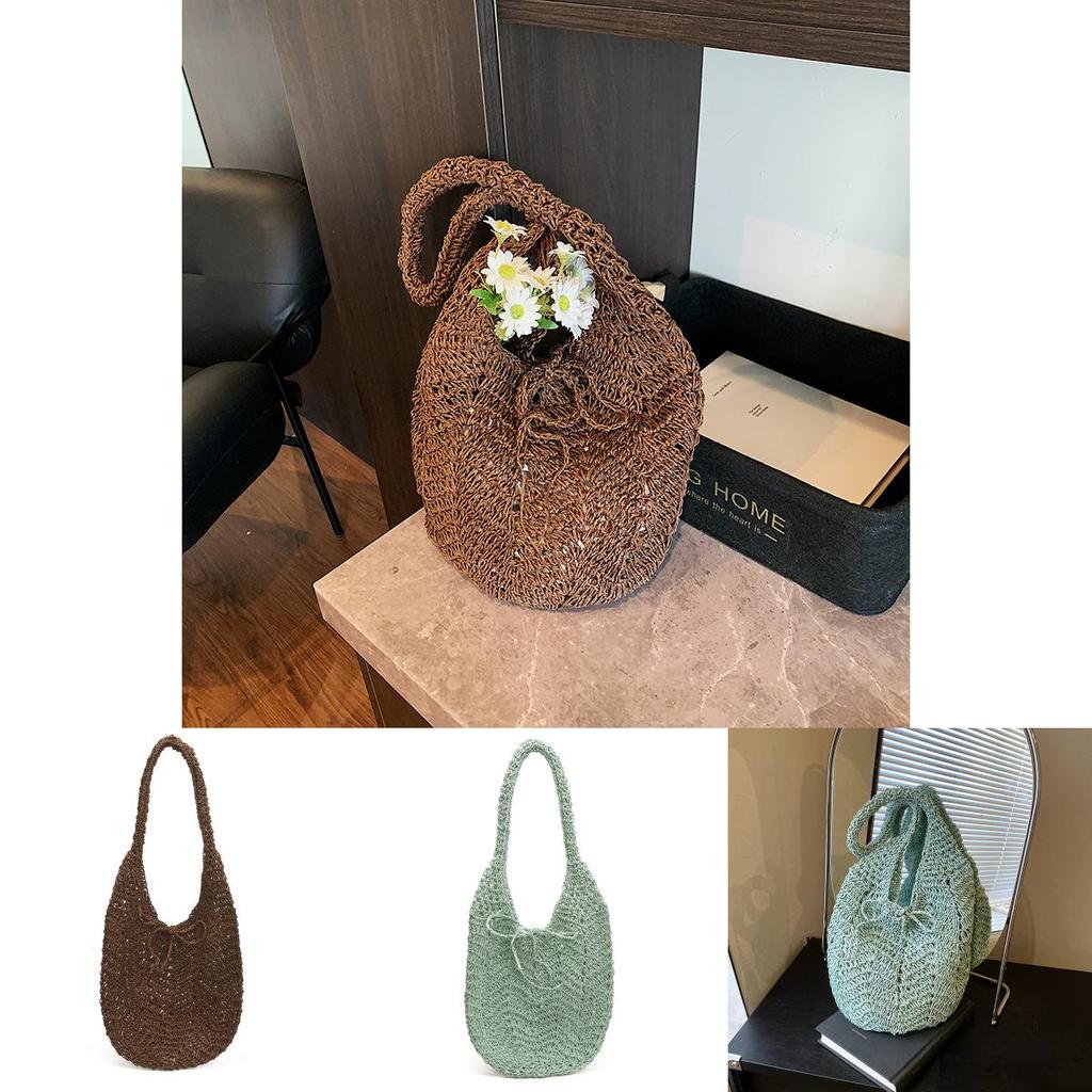 Hollow Woven Tote Bag For Women Summer Beach Casual Shoulder Purse With Flap Closure For Daily Use