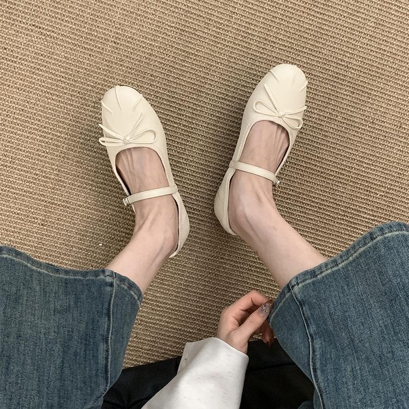 Fashion Pink Fashion Buckle Strap Women Mary Flats Shoes Female Butterfly-Knot Footwear Round Toe Ladies Flats Shallow Shoes Lady
