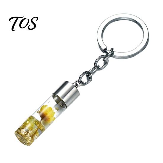 Wishing Bottle Pendant Dried Flower Glass Keychain, Mini with Keychain Keyring, Nature Inspired Charm for Backpacks Bags Purses Aesthetic