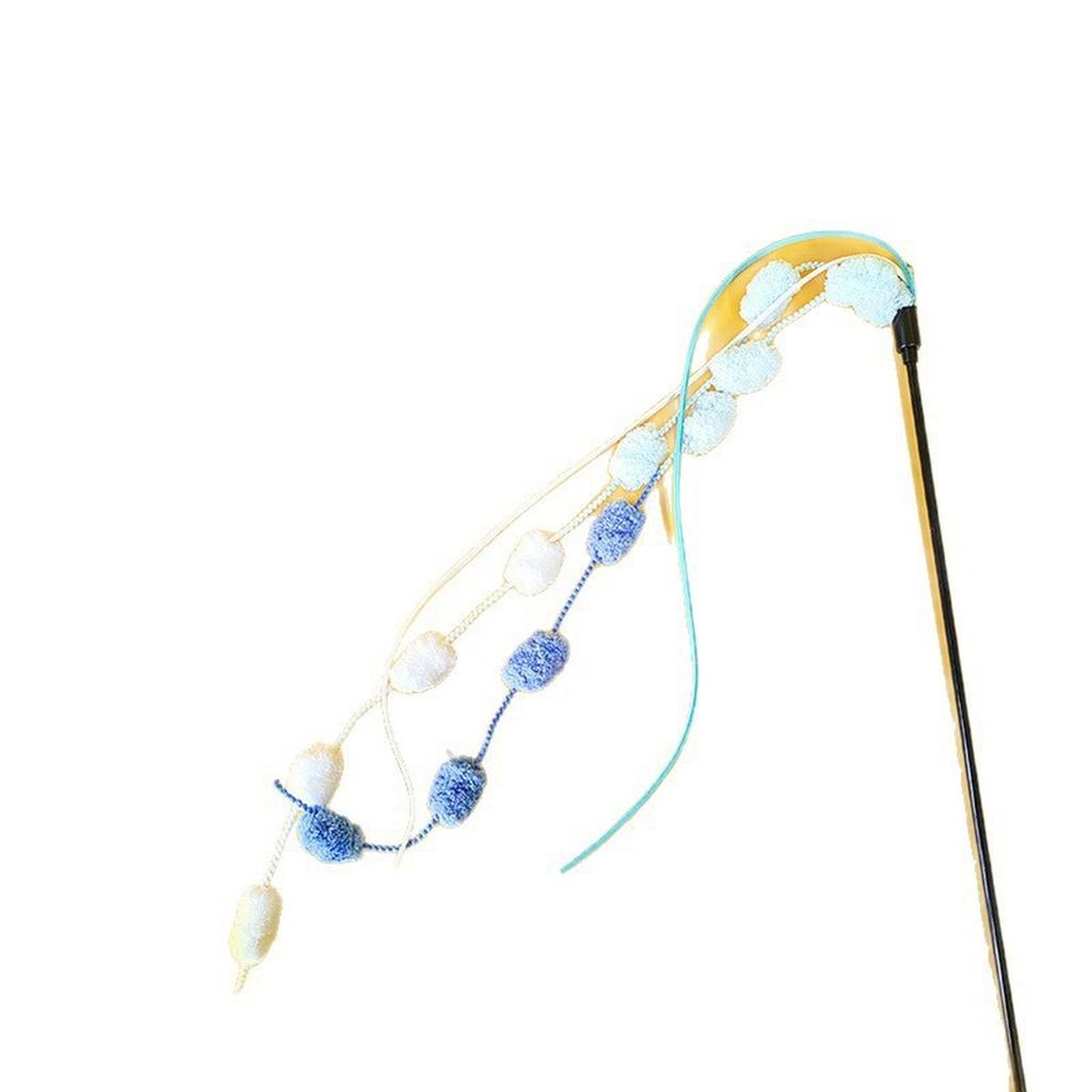 Cat Teaser Wand Toy with Plush Pom Pom Balls Interactive Play Stick for Pet Entertainment and Exercise