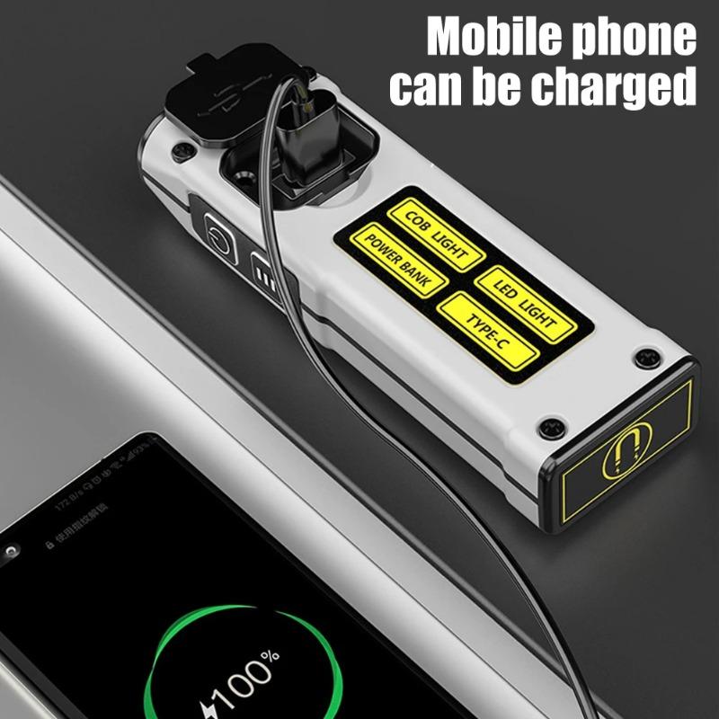 Superhelle LED-Arbeitslampe im neuen Design mit Magnetalarm, SOS-Schlüsselanhänger, Powerbank, wasserdichte Notfall-Taschenlampe