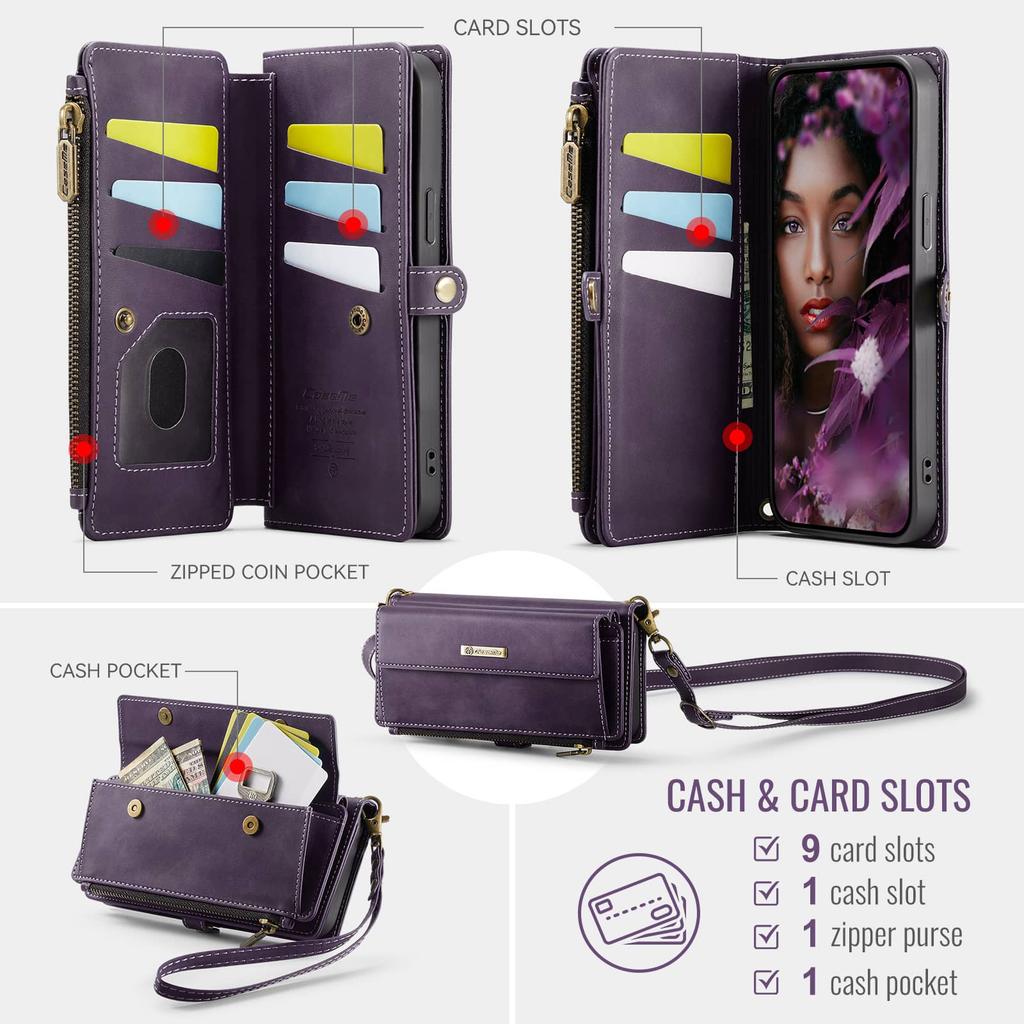 Per Custodia Portafoglio iPhone 17e, Custodia in Pelle PU con Blocco RFID per Uomo Donna Cavalletto Copertura a Libro Cinturino da Polso Cerniera Slot Porta Carte