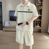Short-sleeved T-shirt Lapel POLO Shirt Shorts Suit Men's Quarter Pants Thin Breathable Ice Silk High-quality Two-piece Set