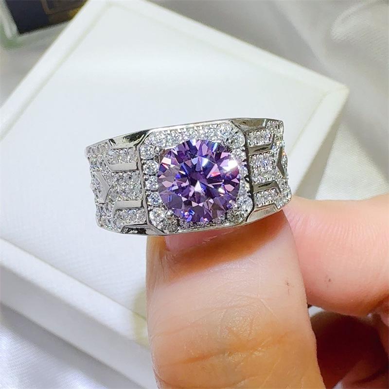 2 Carat Men's Silver-Plated PT950 Luxury Colored Moissanite Ring
