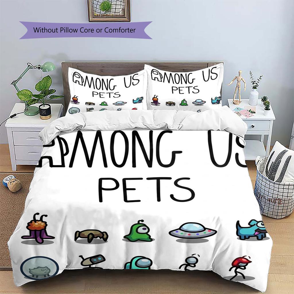 Among Us Custom Name Pattern Bedding,Quilt Set Quilt Cover Pillowcase Home Birthday Gift(1 * Duvet Cover + 2 * Pillowcase, Without Core)