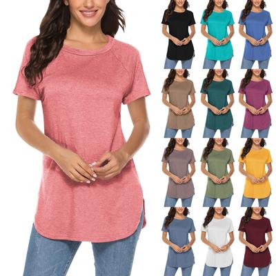 Women's Monochrome Short Sleeved Round Neck Slim Fit Bottom Shirt Casual Pullover Top