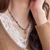 Titanium Steel Natural Stone Rice Beads Sunflower Beaded Necklace New Chinese Retro Collarbone Chain Light Luxury Cold Wind Necklace Decoration Women
