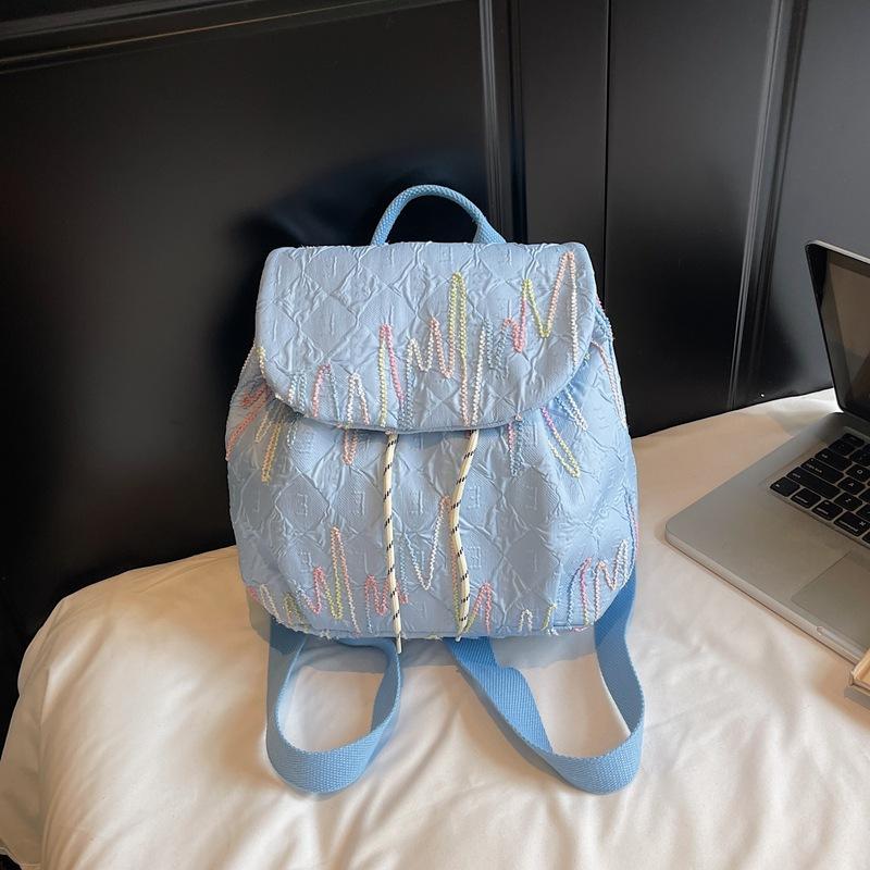 Korean Lightweight and Simple Double Shoulder Women's Bag Fashion Contrasting Color College Student Pastoral Shoulder Bag Large Capacity Summer New Mo