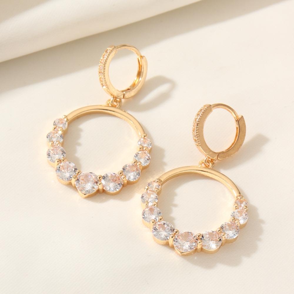 Sparkly Hollow Round Zirconia Dangle Earrings for Women Statement Jewelry Party Accessories золотой