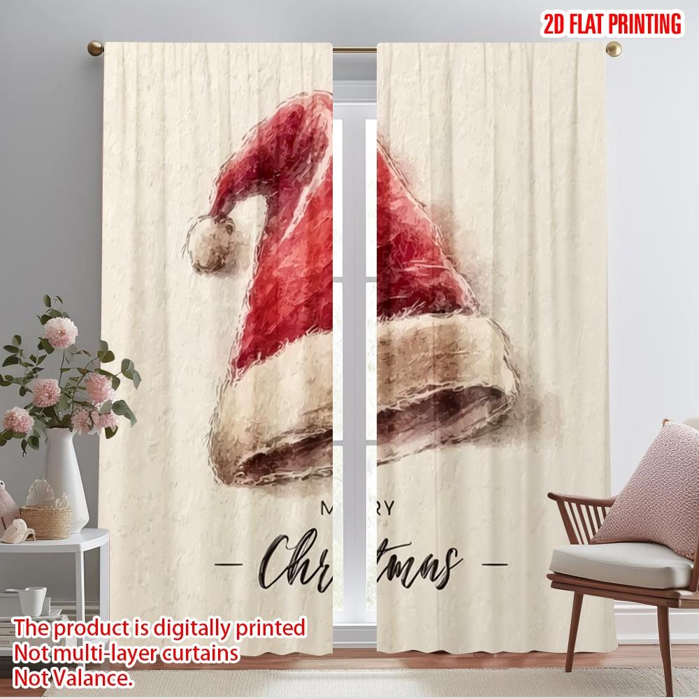 

2pcs,2D plane printing Curtains Vintage Santa hat Polyester (without rod) Decorations For Home for Room, Kitchen, Study, 52.50×116.00 CM 2pcs