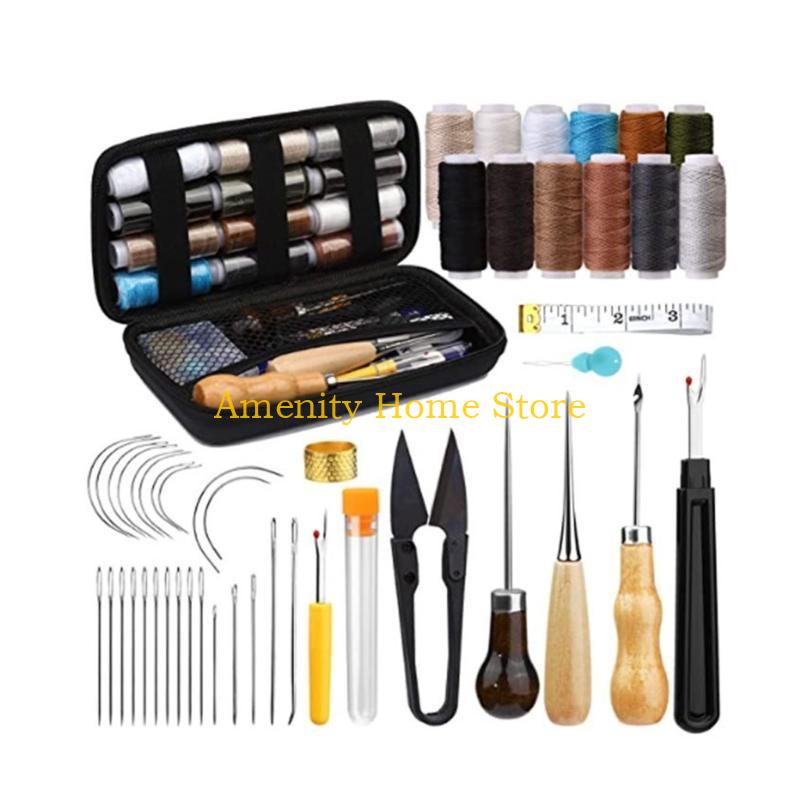 F26C Kit da Cucito da Viaggio Set da Cucito in Pelle Adulto Forniture Professionali da Cucito Include Ago, Filo, Scucilino per Principianti
