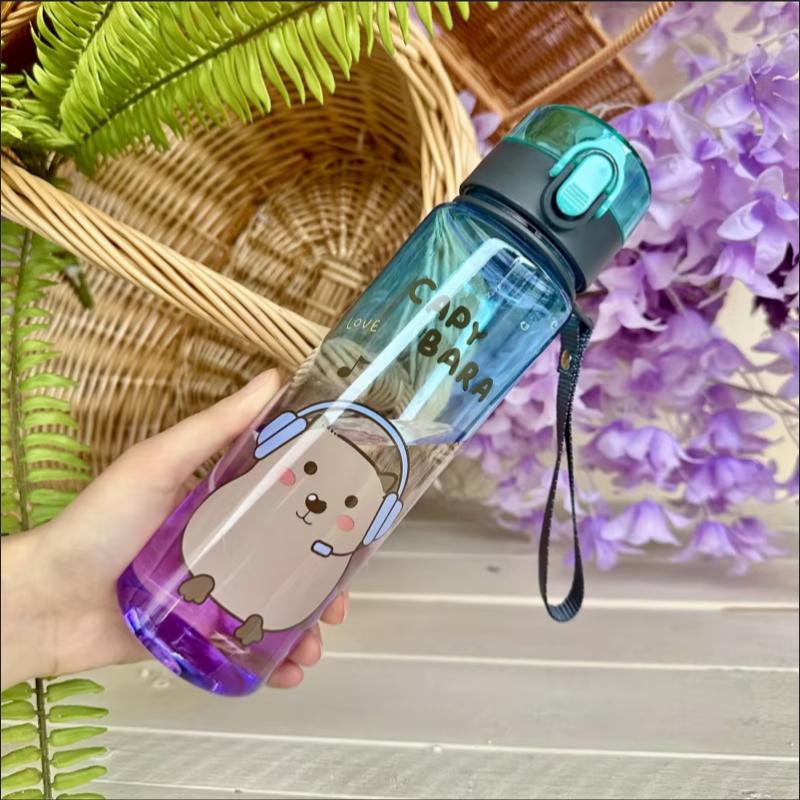 560ml Capybara Cup Cute Cartoon Water Bottle with Carry Strap Leakproof Portable Drinking Cup Sports Gradient Bottle 560ml синий