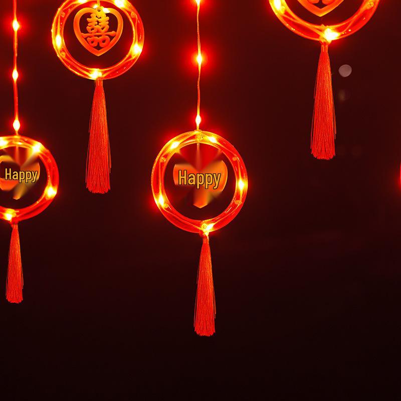 2026 New Year String Lights: Red Lanterns & Colored Curtain Lights for Spring Festival Balcony Decor