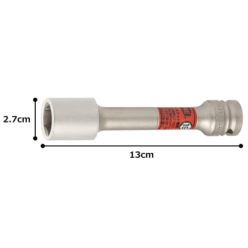 TONE Thin long foil nut socket for impact with protector 4AP-19LLN Drive angle 12.7mm (1/2") Red Width across flats 19mm