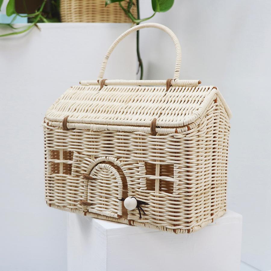 Wicker Woven House Rattan Bag Handmade Handbags Bohemian Straw Basket Bags for Women Funny Hollow Beach Bag Storage Box Bags