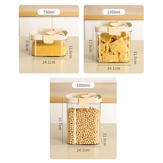 Airtight Food Container Clear Sealed Storage Box with Lid Stackable Grain Canister for Nuts Beans Spices Kitchen Cabinet Pantry Organization