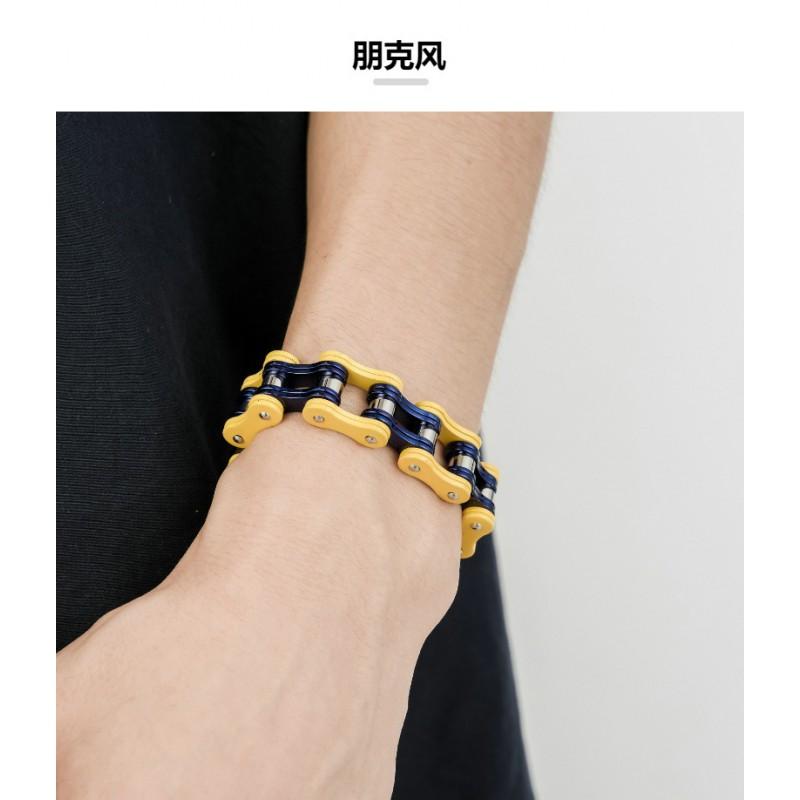 Stainless Steel Cycling Bracelet Men Geometric Design Titanium Plated Biker Wristband With Interlocking Ring Motif