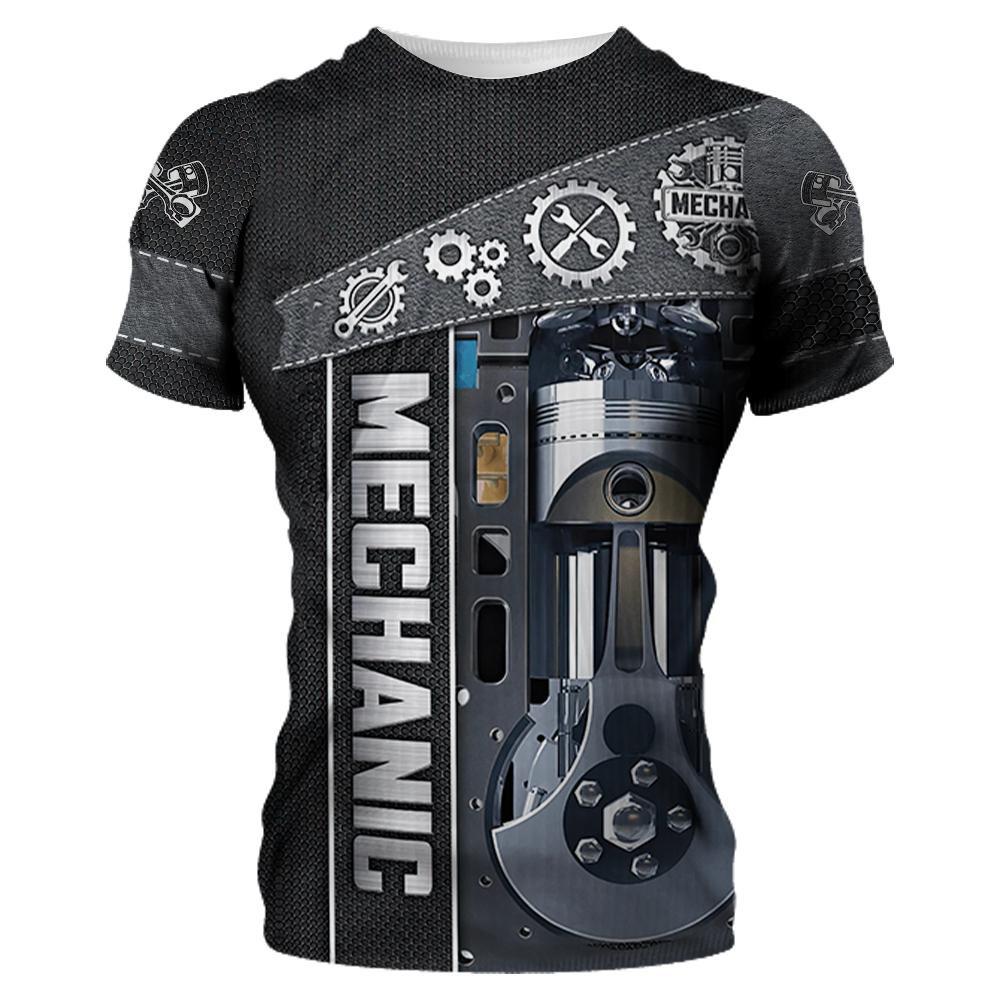 Summer Digital Mechanical Tool Printed Men's Short Sleeved T-shirt Men's Round Neck Loose T-shirt
