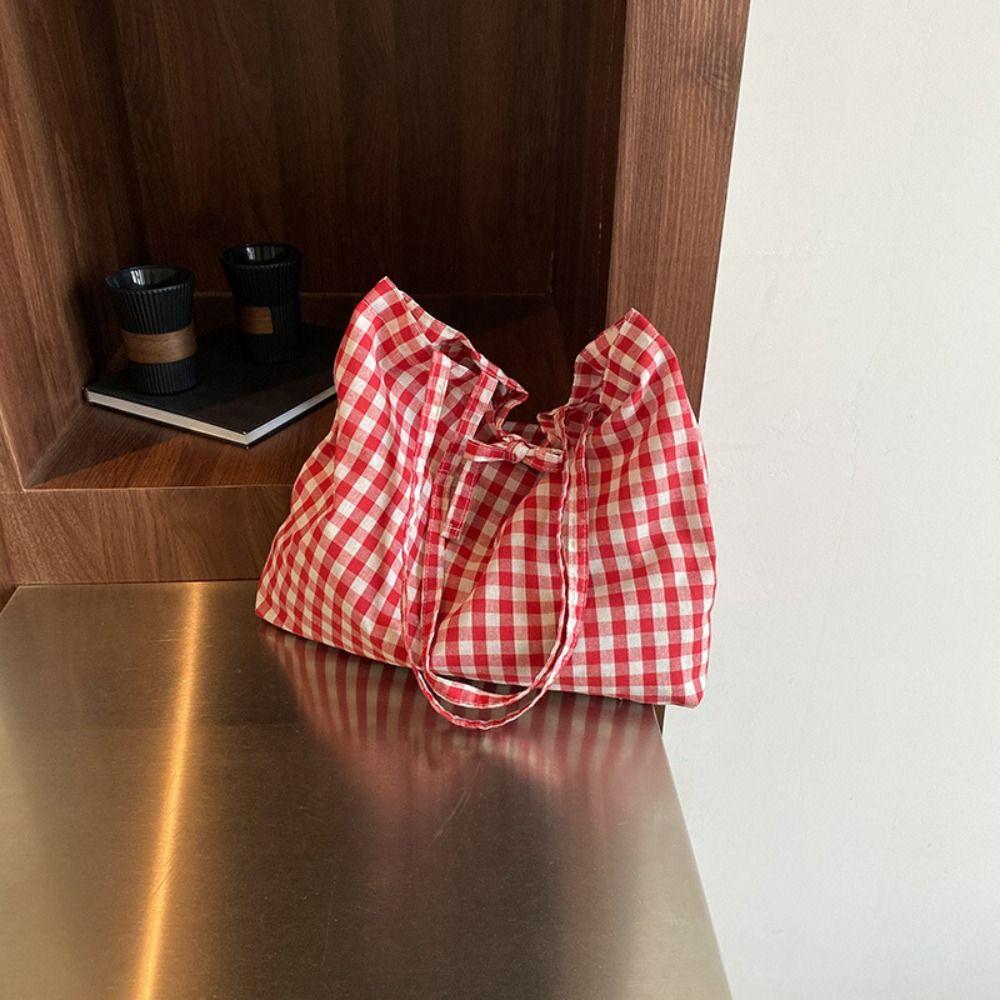 Korean Plaid Shoulder Bag Lightweight Shopping Bag Ins Plaid Tote Bags  Ladies