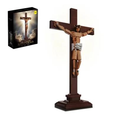 Set de construcție Crucifix Isus Model de afișare Cruce Christiană Statuie Decor Religios Bazat pe Credință pentru Casă și Birou