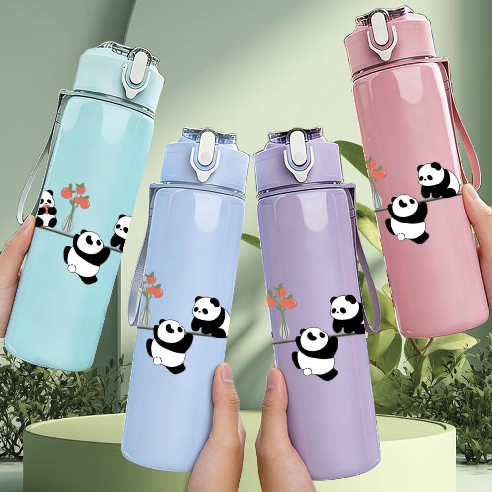1PC Minimal Panda Doodle Sketch Pattern 750ml Color Plastic Sports Water Bottle Leakproof Flip Straw Lid Suitable for Sports Office Home Use