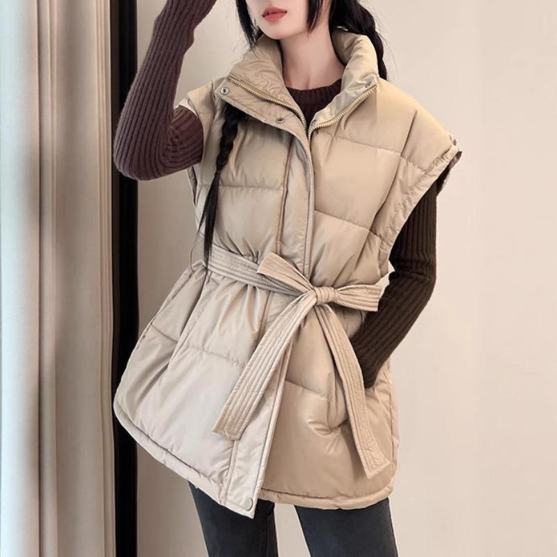 Lace-up Waist Cotton Jacket Vest Vest Women's Autumn and Winter New Stand-up Collar Loose Thickened Coat