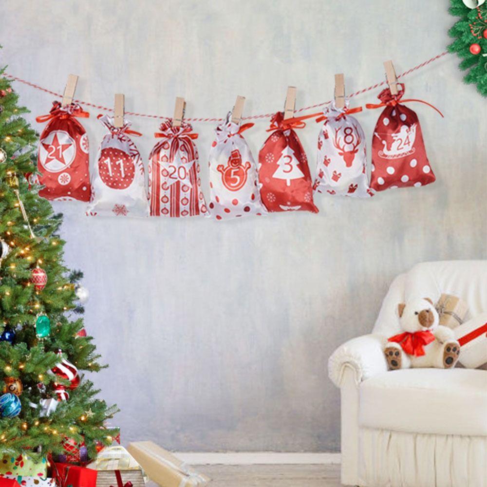 Hanging 24 Arrival Calendar Hanging Bag Large Capacity Christmas Candy Bag  Jewelry Storage