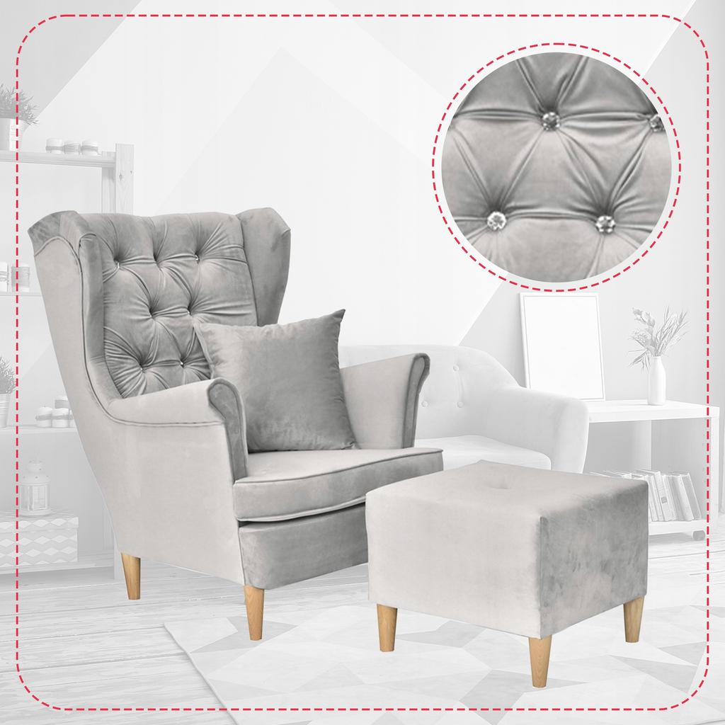 Gaja Wing Chair with Footstool Scandinavian Family Furniture Pigeon Ash