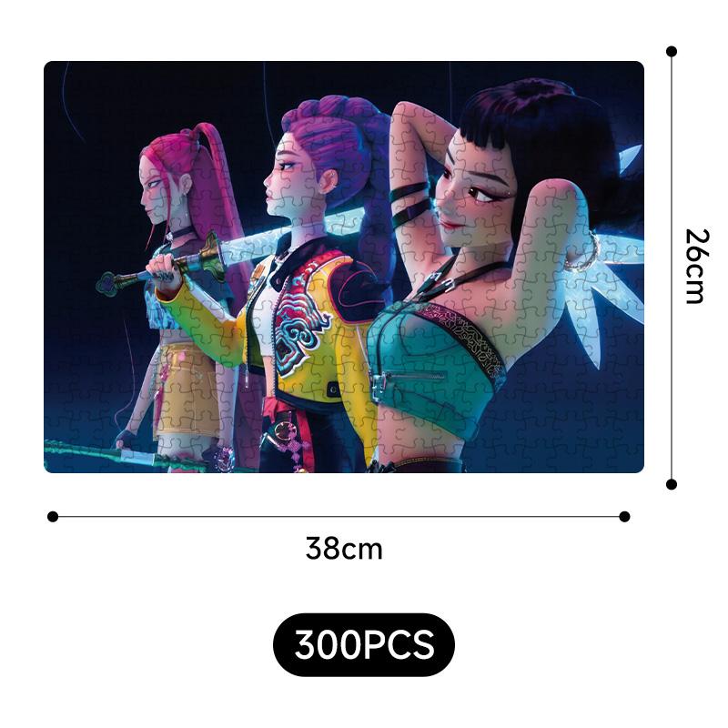 Yeni Kpop Şeytan Avcıları 38*26Cm 300 Parça Yapboz Oyuncakları Rumi Mira Zoey Huntrix Karakter Desenli Masa Oyunu Dekor Çocuk Hediye