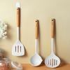 Large Beech Wood Handle Silicone Kitchen Utensils: Silicone Spatula, Spoon, and Stir-Fry Spatula Set for Non-Stick Pans