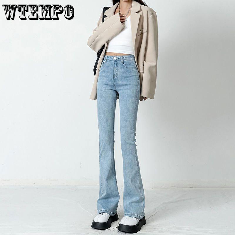 High Waisted Elastic Slimming Floor Hugging Jeans for Women Micro Flared Pants