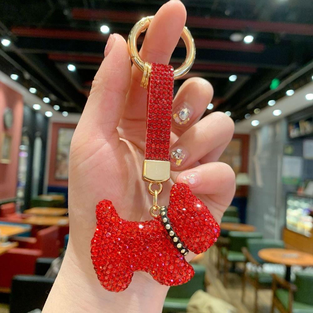 Korean Crystal Dog Pendant Blingbling Rhinestone Car Keyring Backpack Decor