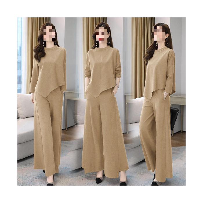 Chic Autumn Wide-Leg Pants Suit for Women: Slimming, Tummy-Tucking, Casual Two-Piece Set