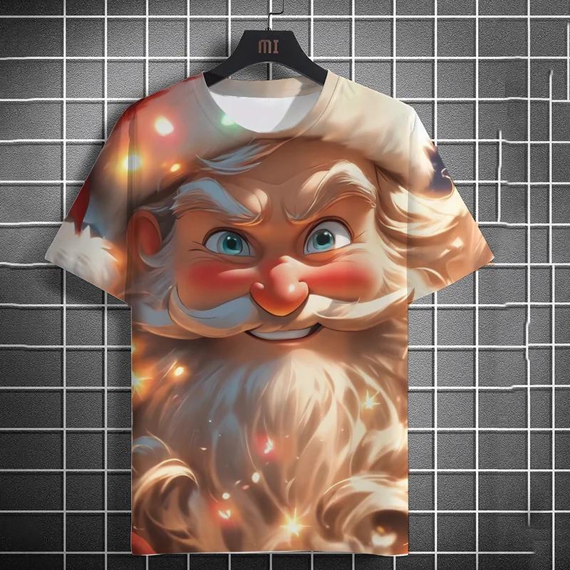 New Santa Claus Cartoon Pattern Men's T-shirt 3D Printed Summer Top Short Sleeved Fashionable Casual Unisex T-shirt
