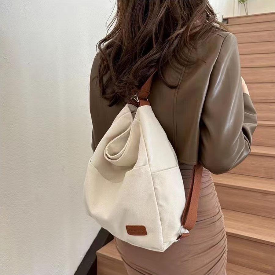 Large capacity three purpose canvas bag, women's new commuting single shoulder crossbody bag, student class double shoulder tote