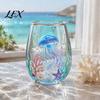 Functional Collectible Glass Cup Ocean-Themed Cup, Jellyfish/Dolphins/Sea Turtles/Octopus Hand-Painted, Thickened Drinking Decorative Ocean Style Gift