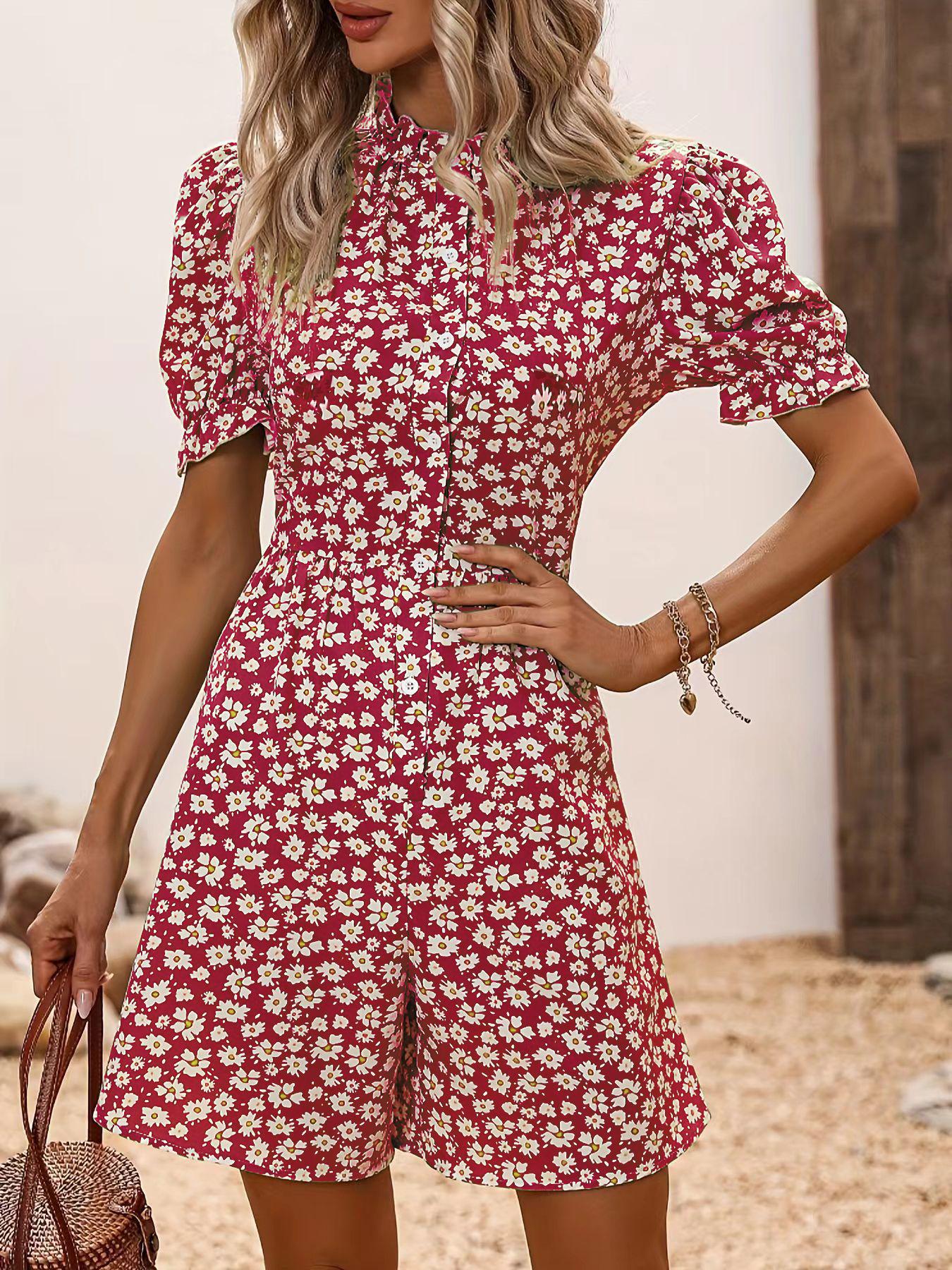 

Женский комбинезон Temu с принтом ромашек и рукавами-буфами - Модная праздничная одежда Small вино красного