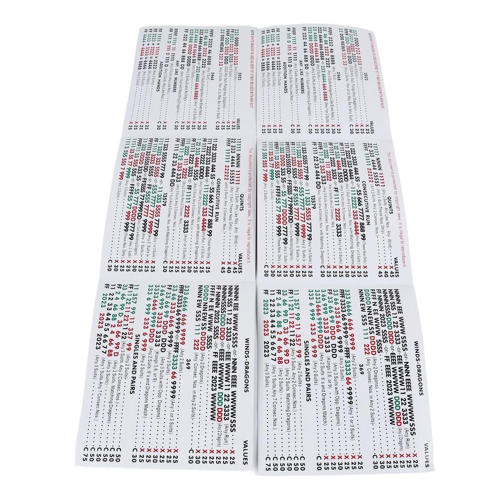 2 Pcs 2023 Mah Jongg Rules Cards National Official League MahJong Score Cards Clear Print for Gift