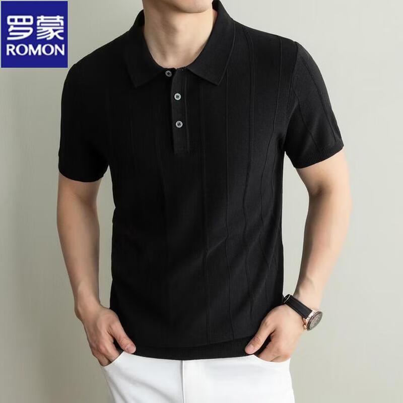 ROMON Men's Knitted Linen Blend Polo Shirt