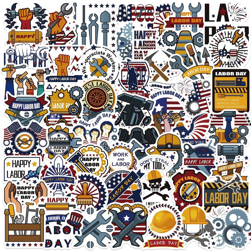 50 Cartoon Amerikanischer Tag der Arbeit Graffiti Aufkleber Dekorieren Gitarre Notizbuch Koffer DIY