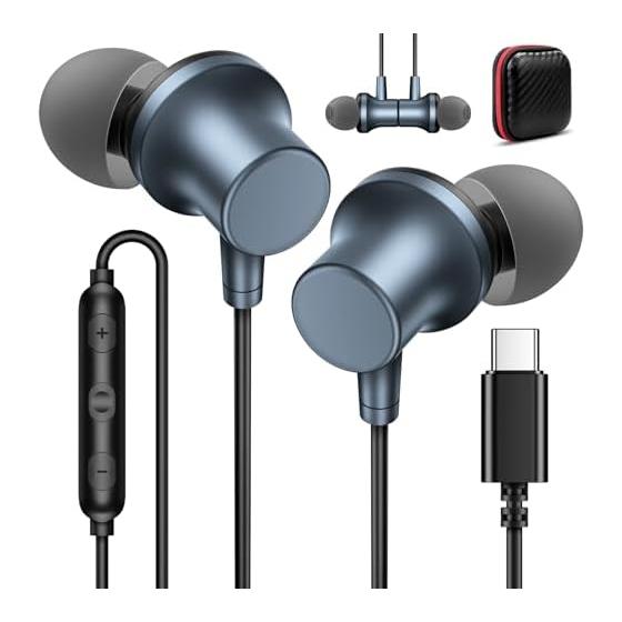 Type-C Earphones, Wired, Deep Bass, Calls, Magnetic, In-Ear Type, Compatible with iPhone 17 16 Pro Max/iPad Pro/iPad 10 A16 Air 4 5 Mini 6 Compatible