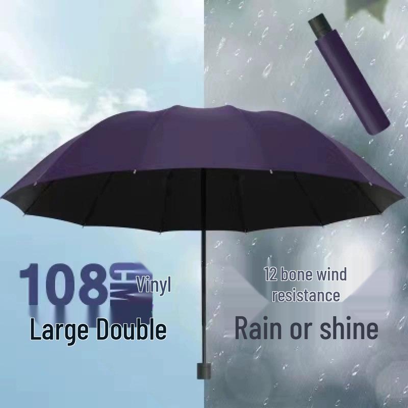 Stort Trefaldigt Paraply för Män & Kvinnor: Robust, Dubbelanvändning för Sol & Regn, Anti-Stormdesign