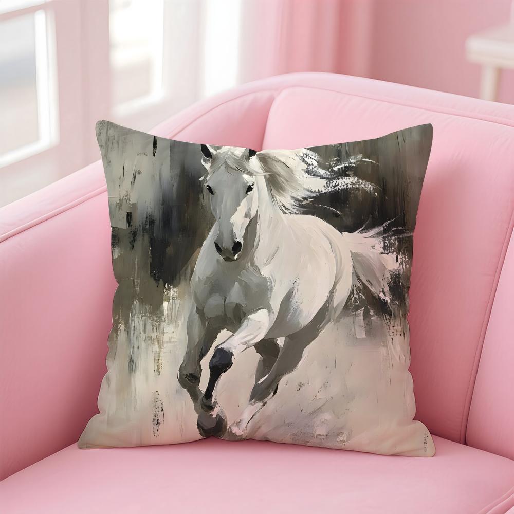 Handsome HHorse Watercolor Painting Canvas Cushion Cover Linen Pillowcase Cover Soft Decor for Sofa Home Room