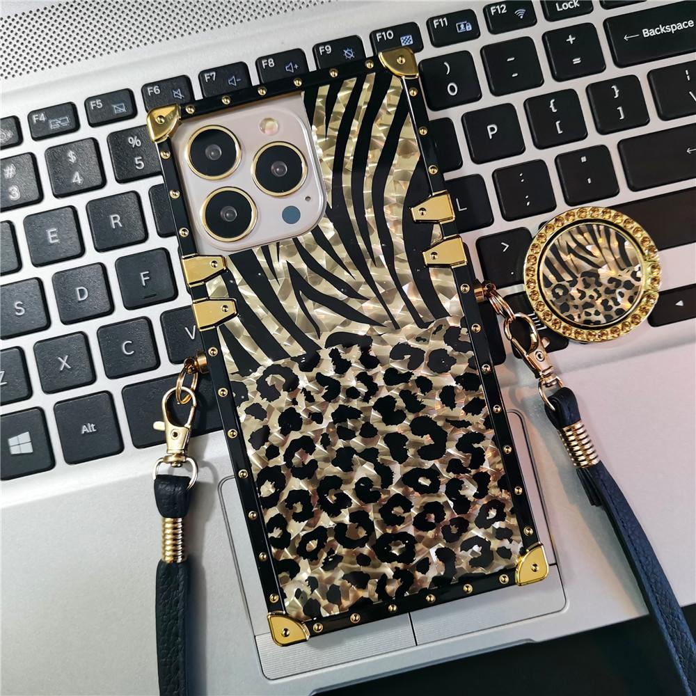 

Модный ремешок для телефона, квадратный чехол с зеброй и леопардовым узором для Samsung S23 S22 S21 Ultra A13 A23 A33 A53 A73/Redmi 10 9 9A 9c 9T/iphone 14 13 12 11 Samsung A33 золотой