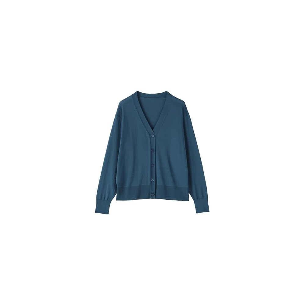 MUJI Women's UV-Cut Light Knit V-Neck Cardigan, BA1PWA6S, Smoky Blue, Size L