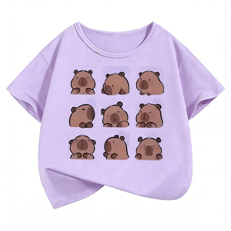 Cute Capybara Graphic Kids Tshirts Summer Short Sleeve Tees Cartoon Animal Boys Girls Clothes Kawaii Tops Y2K Children Tshirt