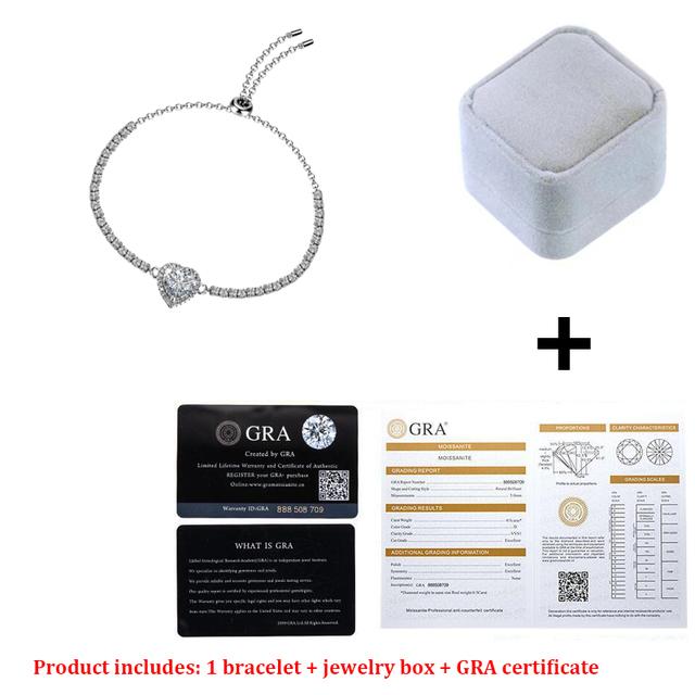 

Настоящий браслет с муассанитом и бриллиантом в форме сердца, 2,0 карата, цвет D Vvs1, чистое серебро 925 пробы для женщин, свадебные ювелирные украшения Br024